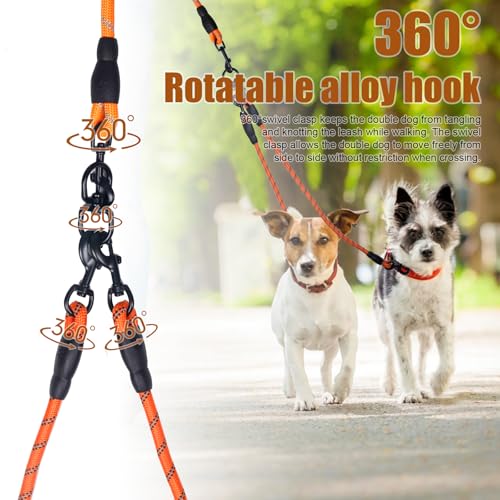 Dual Dog Leash, 360° Anti-Tangle, No Pull, Double Handle & Reflective Double Dog Leash – Perfect for Small/Medium Dogs - color: Red, size: 3 Way