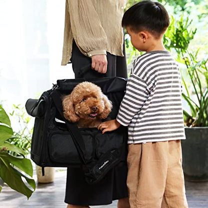 FUKUMARU Cat Carrier, 4 Mesh Windows Small Dog Carrier, 4 Storage Pockets Cat Travel Bag, Under 15 lb Airline Approved Pet Carrier, Rollable Cover for Nervous Cats, Black - color: Black