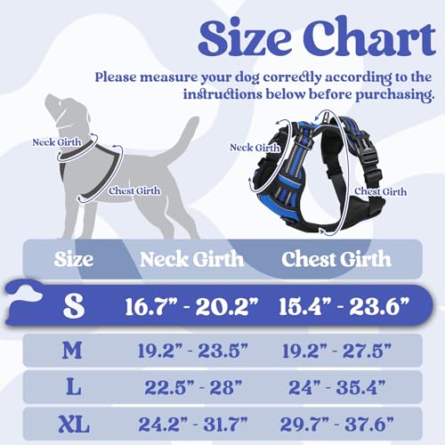 rabbitgoo Dog Harness Small Sized, No Pull Easy On & Off with 3 Buckles Pet Harness, Adjustable Soft Walking Vest with 2 Clips and Handle, Reflective for Small Dogs, Blue, S - color: Blue, size: Small