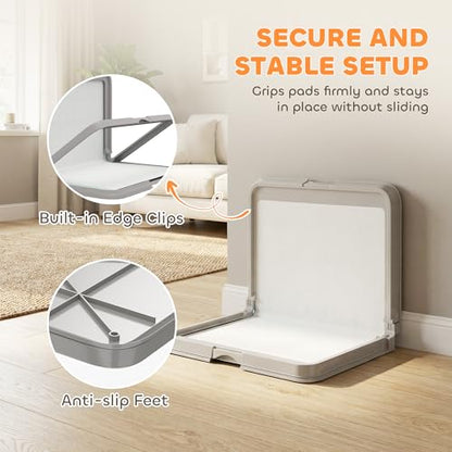 PawHut Pee Pad Holder 34" x 24.5", Foldable Indoor Potty Tray for Dogs, Large Training Pad Holder, Includes 3 Pee Pads, Anti-Slip & Easy to Clean