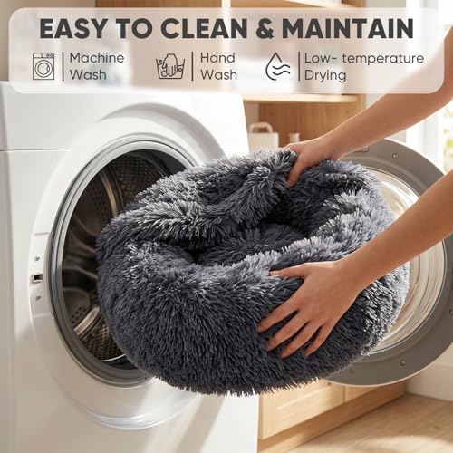 Himax Dog Beds for Small Dogs, Donut Dogs Beds with Blanket Attached, Calming Dog Bed Washable (20"/26"/35") Grey - color: Grey, size: 20.0"L x 20.0"W x 7.0"Th
