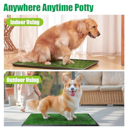 Reusable Training Pad Potty with 2-Pack Replaceable Artificial Grass Quick Absorbent Indoor Portable Dog Patio Potty Washable Pee Pad for Small Medium to Large Dog