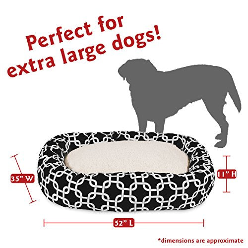 Majestic Pet 52 Inch Links Sherpa Calming Dog Bed Washable – Cozy Soft Round Dog Bed with Spine for Head Support - Fluffy Donut Dog Bed 52x35x11 (inch) – Round Pet Bed X- Large - BLACK - color: Black, style: 52 in.