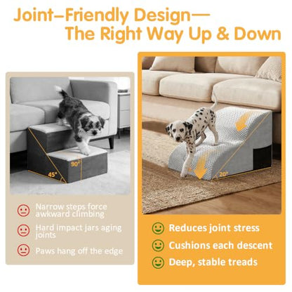 Topmart High Density Extended Foam Dog Ramp&Steps 2 Tiers,11.8" High,Non-Slip Dog Stairs,Soft Foam Pet Ladder with Removable Cover,Best for Injured,Older Cats,Pets with Joint Pain - color: Light Grey, size: 21.7*15.7*11.8