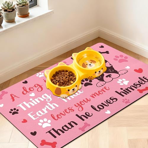 Pet Feeding Mat for Floors Waterproof Dog Mat for Food and Water Absorbent Quick Dry Non Slip mat for Cat Bowls - color: Pink, size: 20"L x 12"W