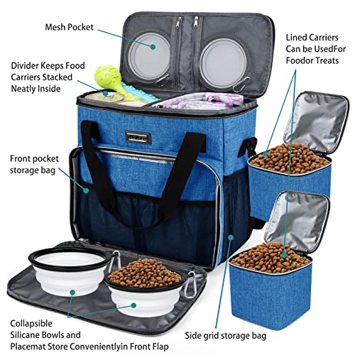 BAGLHER Dog Travel Bag, Pet Travel Bag (ALL Pet Travel Supplies), With 2 Pet Food Containers and 2 Collapsible Silicone Bowls; Essential Kits for Pet Travel Blue - color: Blue, size: Medium