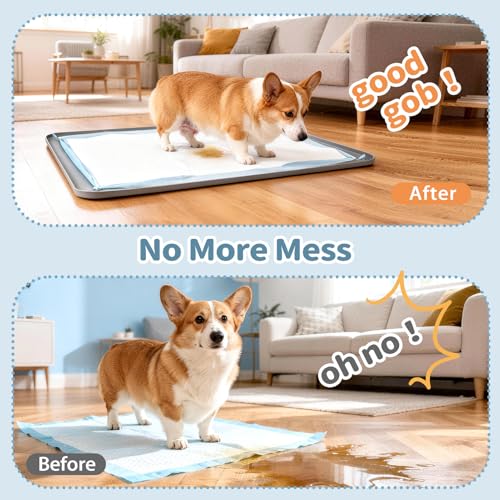 Pee Pad Holder, Silicone Dog Puppy Pad Tray for DogTraining Pads Non-Slip Leak-Proof High Edge Mat, Dog Potty Tray for Home Floor Protection- Grey 25" x 36" - size: 36"L x 25"W