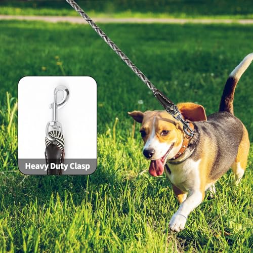 Mile High Life Dog Leash, Rope Leash with Genuine Leather Handle and Heavy Duty Metal Clasp, Great for Small Medium Large Dogs (Black Beige, 4FT) - color: Leather Handle-Black Beige, size: 48 Inch-1/2"