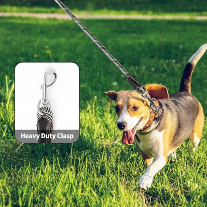 Mile High Life Dog Leash, Rope Leash with Genuine Leather Handle and Heavy Duty Metal Clasp, Great for Small Medium Large Dogs (Black Beige, 4FT) - color: Leather Handle-Black Beige, size: 48 Inch-1/2"