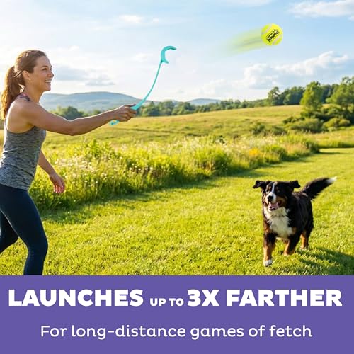 Outward Hound FlyFetch Launch-A-Ball Dog Toy, Launches Up to 3X Farther, Works with FlyFetch Squeaker Ballz & Rubber Balls, 15.5", Medium - color: Ball Launcher Blue