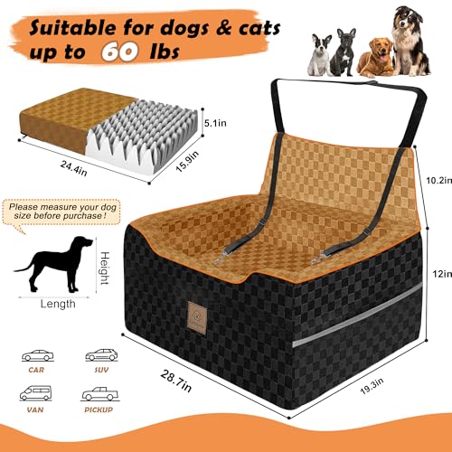 Large Dog Car Seat for Back Seat – Removable Dog Booster Seat & Washable Pet Car Seat for Medium & 2 Small Dogs up to 60lbs – Safety Straps & Storage Pocket – Travel & Home Use (Black/Brown) - color: Medium-Black/Brown