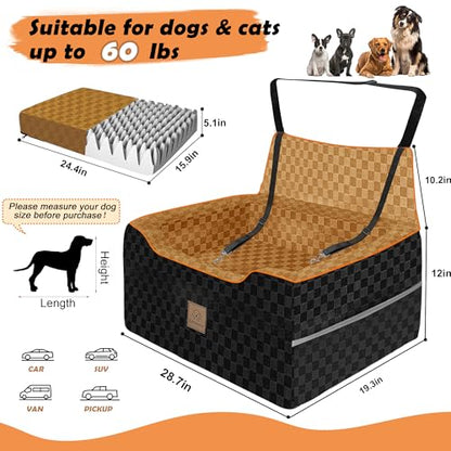 Large Dog Car Seat for Back Seat – Removable Dog Booster Seat & Washable Pet Car Seat for Medium & 2 Small Dogs up to 60lbs – Safety Straps & Storage Pocket – Travel & Home Use (Black/Brown) - color: Medium-Black/Brown