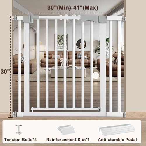 30-41 Inch Extra Wide Outdoor Baby Gate/Dog Gate, Indoor Pet Gate for Doorways, Hallways and Stairs No Drilling, Auto Close, Pressure Mounted Safety gate for Babies,Pets,White - size: White 30-41 inches wide