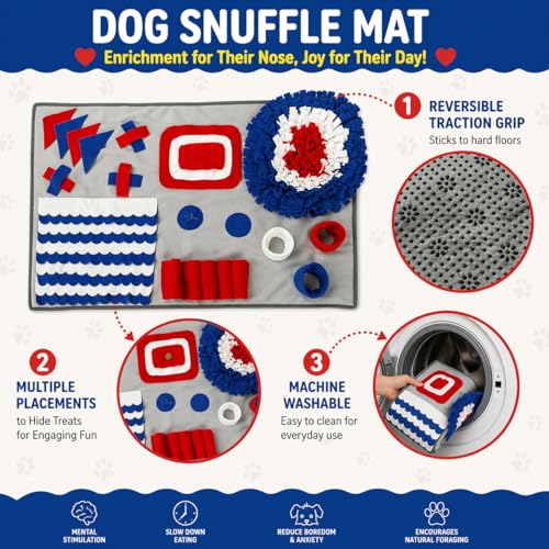 Pet Life ® 'Sniffer Snack' Multiple Treat Hiding and Engaging Pet Snuffle Mat Interactive Slow Feeding Dog Mat - color: Grey Red and Blue