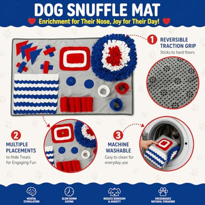 Pet Life ® 'Sniffer Snack' Multiple Treat Hiding and Engaging Pet Snuffle Mat Interactive Slow Feeding Dog Mat - color: Grey Red and Blue