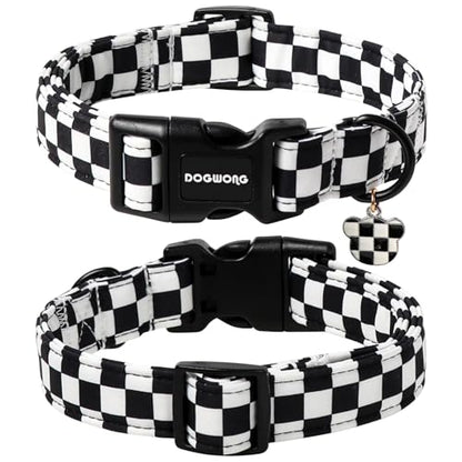 DOGWONG Checkered Dog Collar, Black Plaid Dog Collar Adjustable Soft Natural Fabric Pet Dog Collars Cute Puppy Necklace for Small Medium Large Dogs - color: B: Black Plaid, size: X-Small