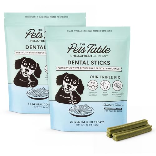 The Pets Table Dental Chews for Dogs 28 Sticks (20 oz), Chicken, Mint & Parsley | Dental Treats/Teeth Cleaning Chews | Removes Plaque and Tarter | Dental Sticks for Bad Breath Treatment | Dental Bones - size: 1.25 Pound (Pack of 2)
