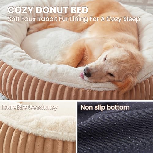 36 inches Donut Dog Bed for Large Dogs - Calming Round Pet Bed with Removable Cover,Washable Milk Plush Faux Fur, Fits Pets up to 80 lbs(Mocha,Large) - color: Mocha, size: 36.0"L x 36.0"W x 8.0"Th