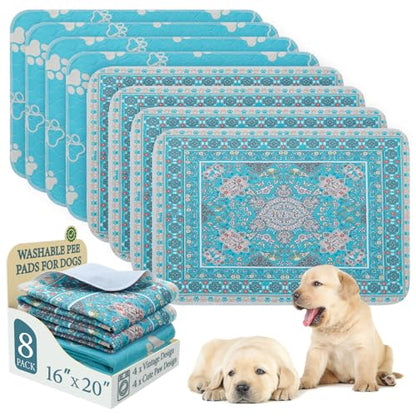 Homimp Washable Pee Pads for Dogs, 8 Pack Reusable Puppy Pads Waterproof, Absorbent and Leakproof Dog Pee Pads, Non Slip Puppy Training Pads, Pet Mat for Floor, Crate, Couch, Whelping,Blue, 16"x20" - size: 16"x20"(Pack of 8)