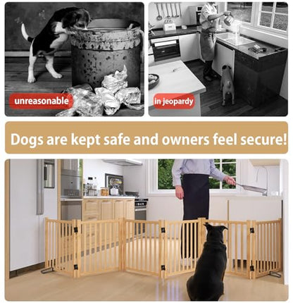 Wooden Freestanding Pet Gate Indoor, Nature Wood Dog Gates for Doorways, No-Painted Pet Fence for Stairs, 23" Height-6 Panels - size: 【6 Panels】H:23''