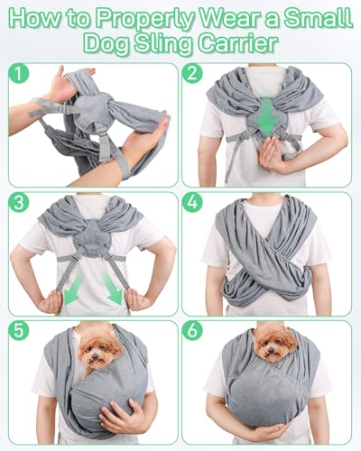 Dog Sling Swaddle Carrier Small Dog Cat Front Facing Carrier for Chest, Hands Free Puppy Carrying Sling Hold for Small Pet up to 13lbs, Adjustable Size, Reducing Back Stress (Light Grey)