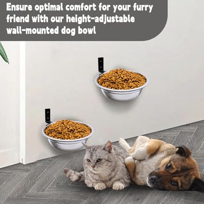 Wall Mounted Dog Bowls-2 * 46 Oz, 304 Stainless-Steel Raised Adjustable Height Dog Food and Water Bowls, Elevated Pet Comfort Feeding Bowl for Medium Large Dogs Cats - size: 5.8 cups(46OZ)