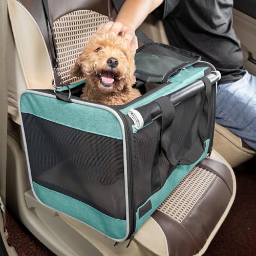 GAPZER Small Dog Carrier for Puppy Yorkshire Softshell Car Transport Chihuahua Carry Cage 18-inch Collapsible Doggie Vet Visit Crate Easy Load Roomy Pet Carrier Bag Kennel Dog Essentials Teal - color: Turquoise