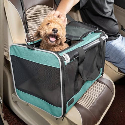 GAPZER Small Dog Carrier for Puppy Yorkshire Softshell Car Transport Chihuahua Carry Cage 18-inch Collapsible Doggie Vet Visit Crate Easy Load Roomy Pet Carrier Bag Kennel Dog Essentials Teal - color: Turquoise