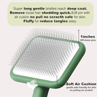 Dog Brushes for Poodle,Doodle,Bernedoodle,Chow Chow Best Slicker Brush for Thick Long Curly Hair Deshedding,Detangles,Fluffy,Grooming,Remove Loose Hair Long Pin Slicker Brush.Wood body(Large) - color: Green