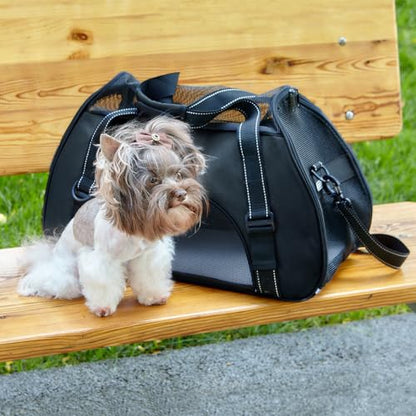 Dogline Carrier Bag Airline Approved Carrier for Dogs and Cats, Size M, Black - color: Black, size: H 13" x W 9" x L 21"
