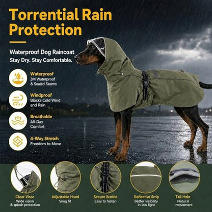 Waterproof Dog Rain Coat, Breathable Windproof Dog Raincoat with Adjustable Strip, Leash Port, Removable Hood, Reflective Full-Body Coverage Pet Poncho | Small Dogs, Green (XL) - size: XL-Fit for 11 to 18 pounds
