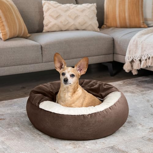 Best Friends by Sheri Cozy Cuddler Ilan Covered Cat and Dog Bed with Attached Blanket, Dark Brown, 24"x24" - color: Dark Brown Ilan