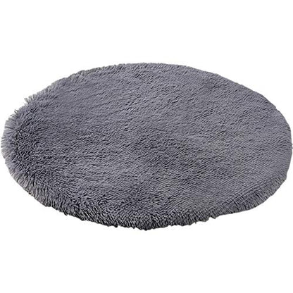 39 Inch Plush Dog Bed Mat Warm Fluffy Round Puppy Crate Pad with Anti-Slip Waterproof Bottom Soft Comfy Pet Kennel Mat for Small and Medium Dogs Sleeping(Light Blue) - color: Dark Grey, size: 39 Inch