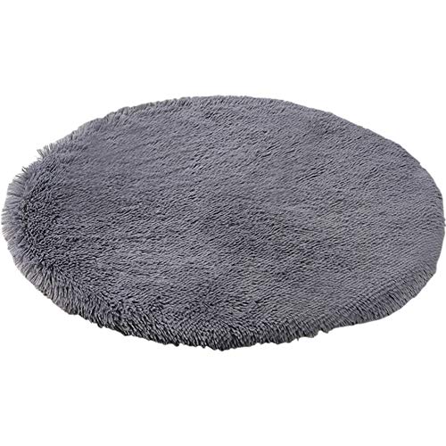 39 Inch Plush Dog Bed Mat Warm Fluffy Round Puppy Crate Pad with Anti-Slip Waterproof Bottom Soft Comfy Pet Kennel Mat for Small and Medium Dogs Sleeping(Light Blue) - color: Dark Grey, size: 39 Inch