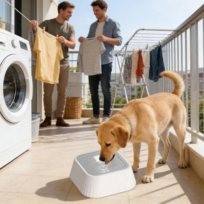 Spill Proof Dog Water Bowl 37oz, Large Capacity No Drip Pet Dispenser with Non-Slip Base, Slow Water Bowl for Dogs Puppies Indoor Outdoor Use, 22x22x8cm - color: Gray
