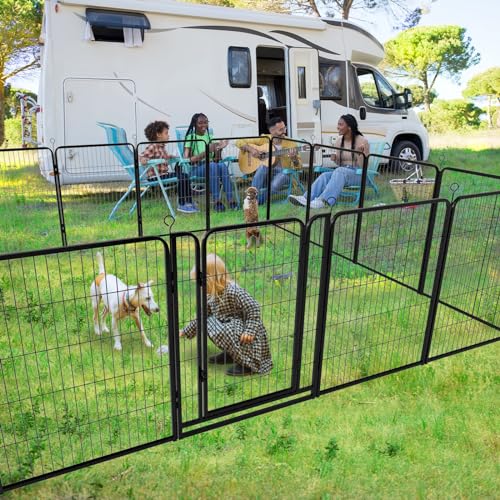 Kfvigoho Dog Playpen Outdoor Extra Wide 12 Piece Panels Heavy Duty Anti-Rust Coating-Strengthened Dog Fence 40" Height with Doors Portable for RV Camping Yard, Total 32FT, 79 Sq.ft, Snowy Black - style: 32"W x 40"H