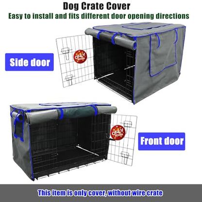 48-Inch Grey Dog Crate Cover – Light-Blocking Protective Cover with Roller Shades, Sound-Dampening Sunshade for Wire Kennels, Features Breathable Side Window (Cover Only) - color: Grey, size: 48.0"L x 30.0"W x 33.0"H