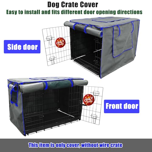 42-Inch Grey Dog Crate Cover – Light-Blocking Protective Cover with Roller Shades, Sound-Dampening Sunshade for Wire Kennels, Features Breathable Side Window (Cover Only) - color: Grey, size: 42.0"L x 28.0"W x 30.0"H
