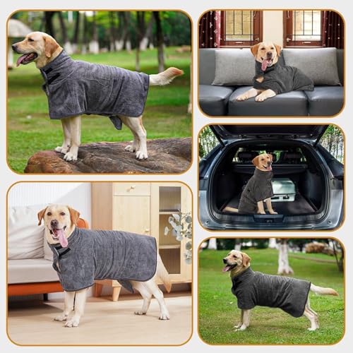 Dog Bathrobe, Quick Drying Super Absorbent Dog Robes for After Bath, Warm Keeping Dogs Towel, Dogs Bath Supplies, Comfortable Soft Drying Coat(X-Large, Grey) - size: X-Large