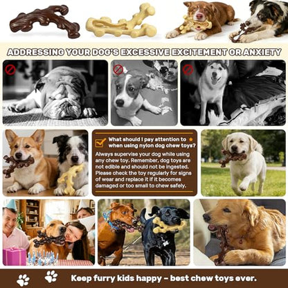 SIHRMIU 2 Pack Dog Chew Toys for Aggressive Chewers,Boredom and Stimulating Best Dog Toys for Medium/Large Breed,Tough Almost Indestructible Dog Bones for Teeth Cleaning and Training