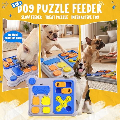 Dog Puzzle Toy Enrichment Toys, Interactive Dog Toys for IQ Training & Mental Stimulation, ABS Easy Clean Detachable Tray Non-Slip Base, Treat Slow Feeder for Smart Dogs, Blue - color: Blue