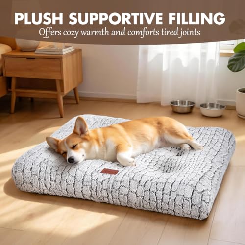 Dog Bed Crate Pad Plush Dog Crate Mat for Small Medium Large Dogs Soft Dog Bed Anti Slip Fulffy Comfy Kennel Pad - color: White, size: Medium 30"x20"