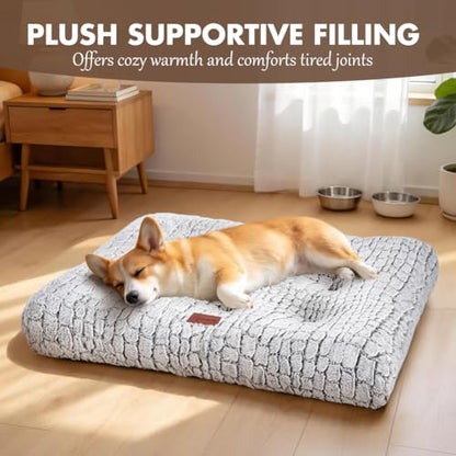Dog Bed Crate Pad Plush Dog Crate Mat for Small Medium Large Dogs Soft Dog Bed Anti Slip Fulffy Comfy Kennel Pad - color: White, size: Medium 30"x20"