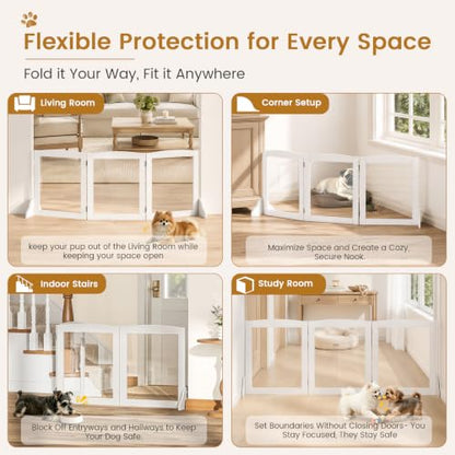Snughome Clear Freestanding Dog Gate Indoor, 23.62’’H Acrylic Transparent Pet Gate for Dogs & Puppies, Foldable No Drill Pet Barrier, Adjustable Room Divider Fence for Doorway, Stairs, 3 Panel - size: 3 Panel-23.62" H