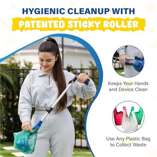 Dog Pooper Scooper 3 Tools in 1, Portable Pooper Scooper for Large & Small Dogs | Long Handle Poop Scooper for Dogs | Durable & Easy-to-Use Poop Scooper for Yard with Sticky Roller Feature