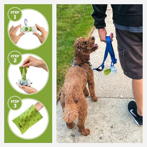 Pogi’s Dog Poop Bag Dispenser – Holder with Metal Carabiner for Leashes, Includes 15 Fresh Scented Bags - color: Unscented, size: 1 Count (Pack of 15)