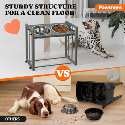 Elevated Dog Bowls for Medium Breed: 4 Height Adjustable Raised Dog Bowl Feeder Station with 2 Stainless Steel Bowls, Grey - color: Grey