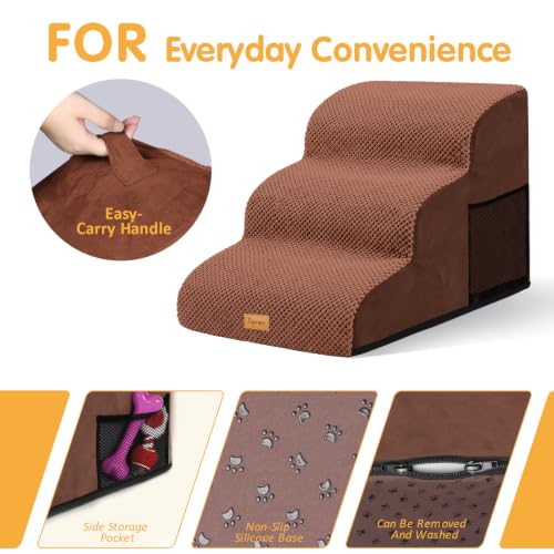Topmart 3 Tiers Foam Dog Ramps,Non-Slip Pet Step,Extra Wide Deep Dog Stair | High Density Foam Pet Stairs/Ladder,Best for Older Dogs,Cats,Small Pets - color: Brown, size: 23.6*15.7*15.7