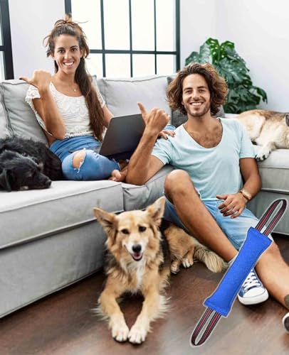 Clysoru Tug Toy for Dogs Tug of War Dog Toy with 2 Strong Red Band Handles Lasting Training Equipment Puppy to Large Dogs Interactive Toy Best for Tug of War Pull Indestructible Rope Toys (Blue) - color: blue