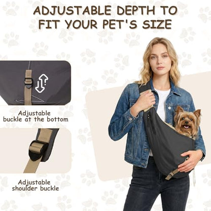 Dog Carrier Sling for Small Dogs/Cats Up to 15 lbs - Multi-Pocket Oxford Pet Sling Carrier Bag with Adjustable Strap (Black) - color: Black